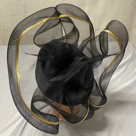 Black Hat W/ Gold Trim Fancy Church Party Special Funeral Ladies Polypropylene main image 10